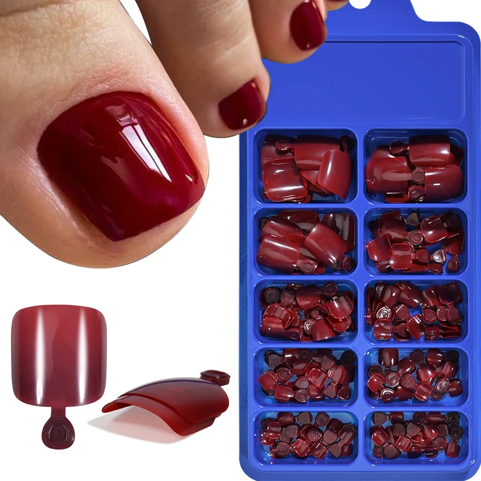 100/120 Uñas Postizas para Pies Francesas Cortas Cuadradas, Cobertura Completa, Acrílicas Rosadas Claras y Blancas, Prensadas para Mujer 4