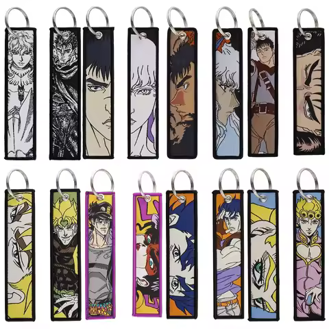 JOJO Berserk Keychain for Motorcycle Anime Keychain for Men Gifts and Cars Keychain Embroidery Key Tag Fashion Accessories Gifts