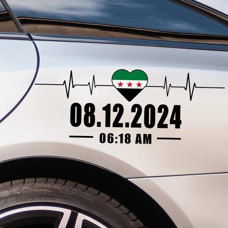 Heartbeat Sticker With Syria Flag And Date 06:18 ,perfect For Home Wall Decor, Aesthetic Room Decoration ,easy To Beautify 1pc