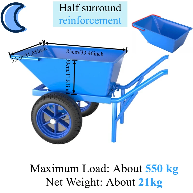 Heavy-Duty Steel Wheelbarrow - 2-Wheel Tipper Cart for Farm Feed Transport Construction  Household Garbage