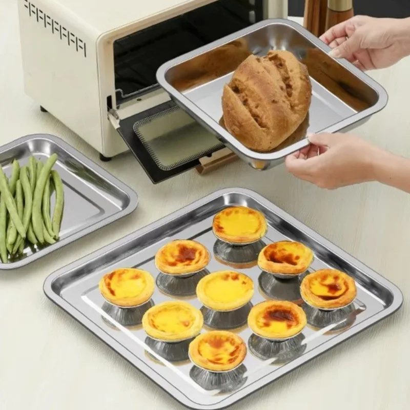 Square Stainless Steel Kitchen Storage Tray Serving Plate for Food Cake Baking Bread Pans Dishes Bakeware Organizer Container