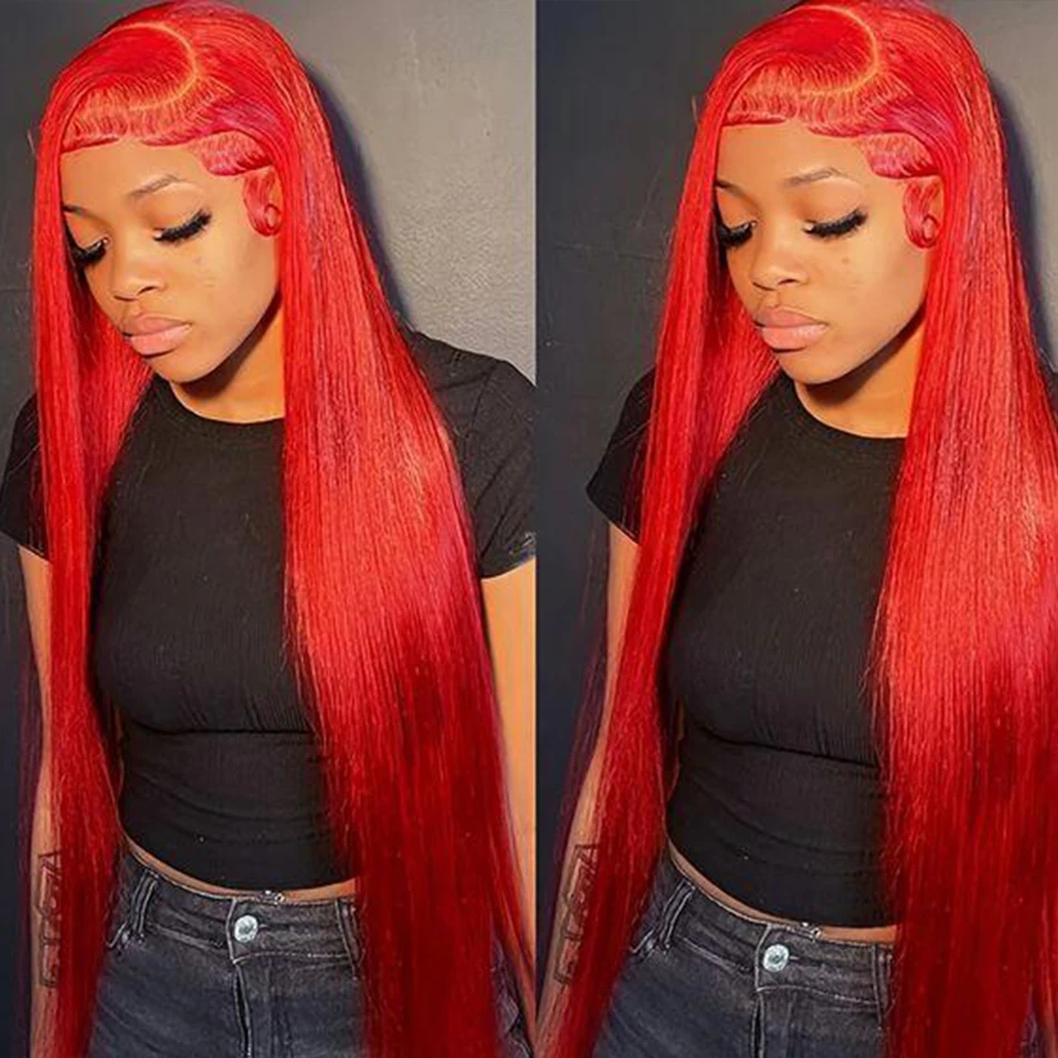 Hot Red Lace Front Human Hair Pruiken 13X4 Rechte Lace Front Pruik Gekleurd Menselijk Haar Pruiken 180% Peruaanse Kant Frontale Pruik Remy Hair