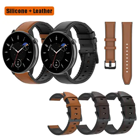 Cinturino in silicone in vera pelle impermeabile da 20/22 mm per Huami Amazfit GTR mini / GTR4 GTR3 Pro GTR2 2e / Bracciale Balance