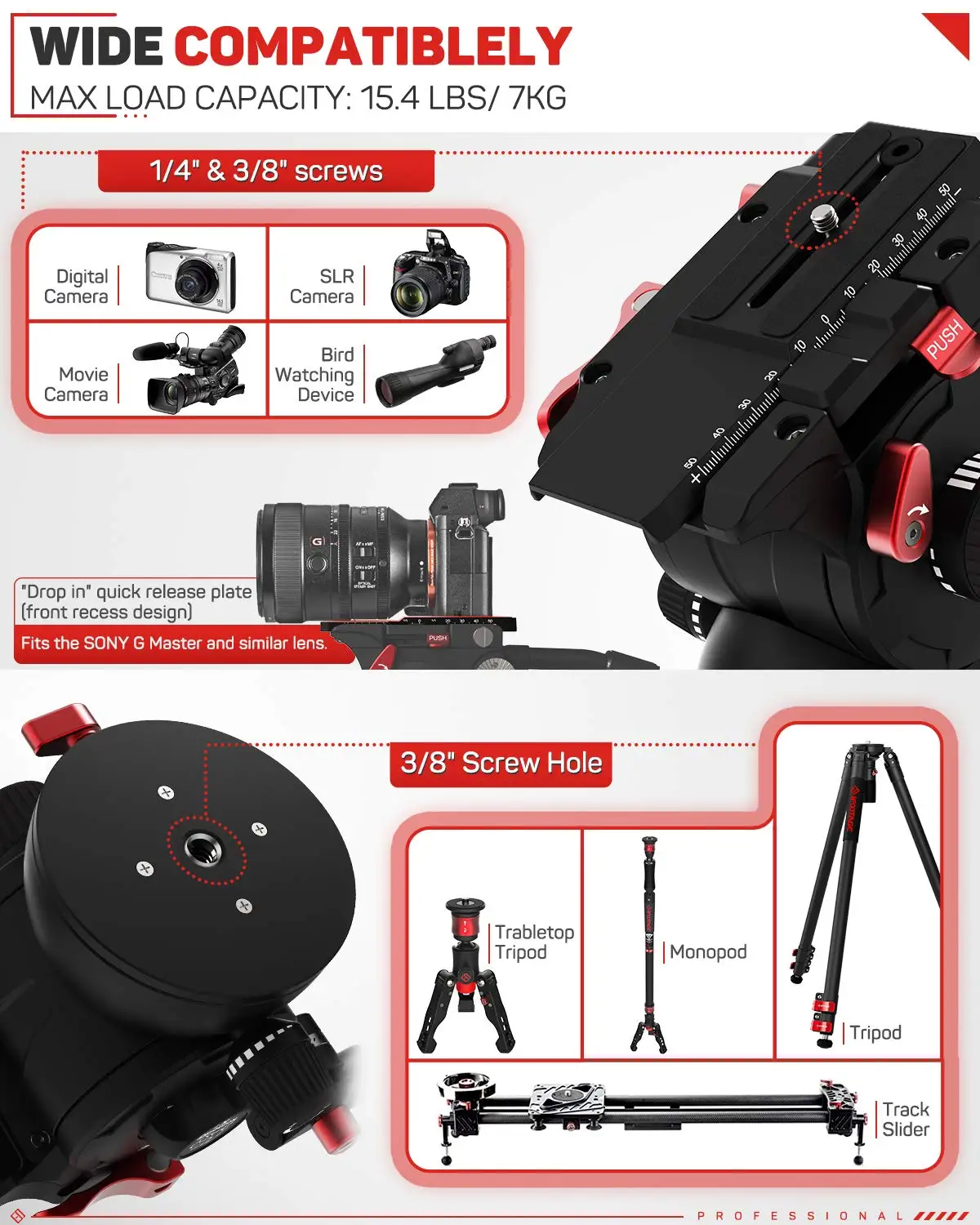 IFOOTAGE Commodus K7 Közeg fejét, videó Háromlábú fejét Közeg húzza Pán fejét számára DSLR Kamera, camcorder, monopod valamint tripods, Haszon teher 1