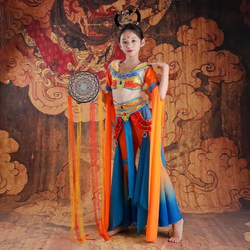 

Girls Elegant Chinese Flying Costume Classical Dance Rebound Pipa Performance Wear Children's Traditional Outfit