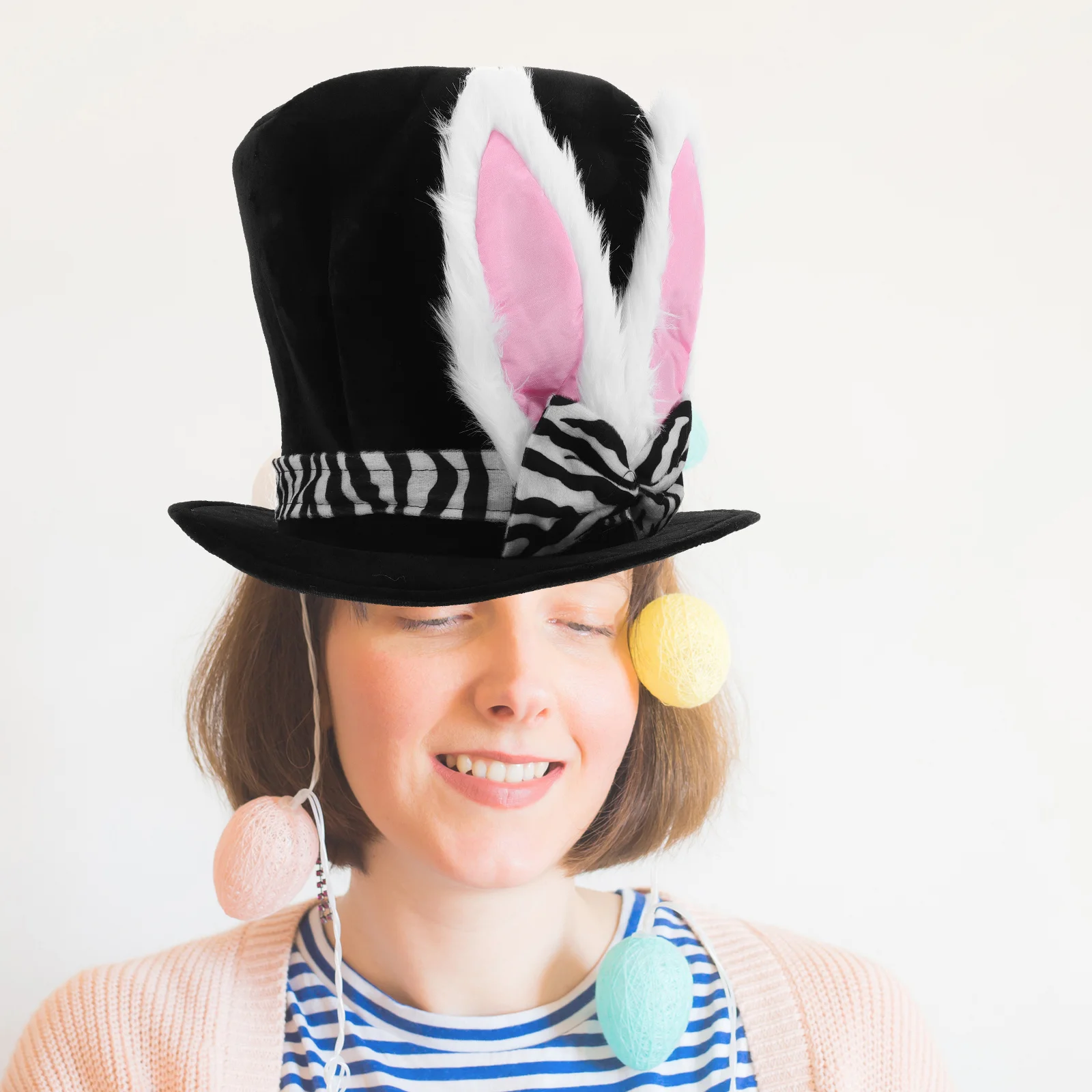 Cappello con orecchie da coniglio pasquale Cappello a cilindro con orecchie di coniglio carino Copricapo per feste Accessorio per costumi eleganti per donne Uomini Bambini