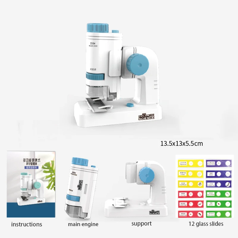 Kids Science Biological Microscope Toys Set Fun Kid Science Experiment Pocket Microscope Kit for School Student Teen Girl Boy