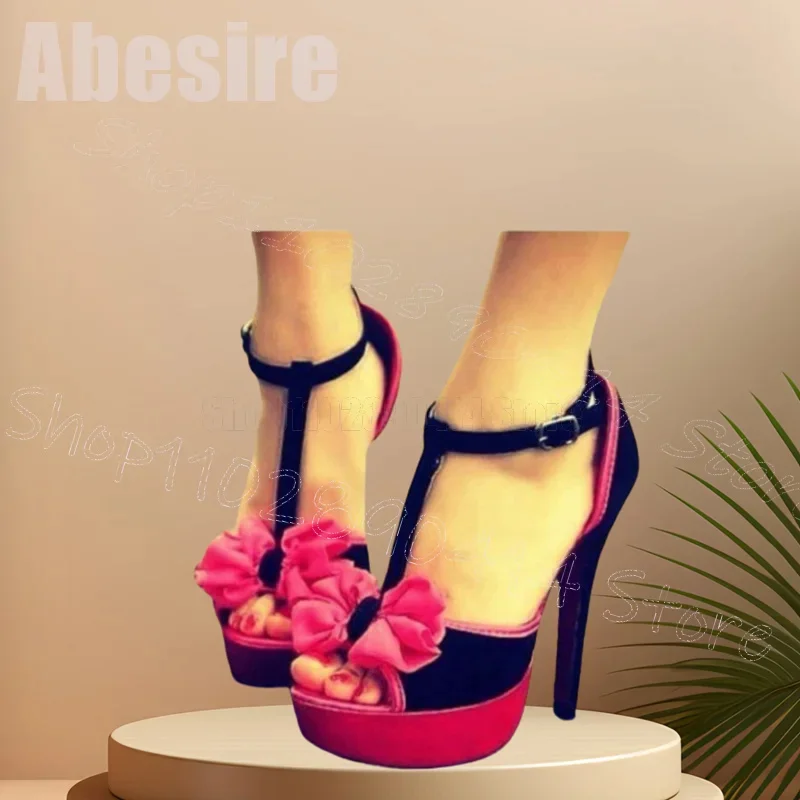 Różowe Czerwone Kokardki Sandały na Platformie z Odkrytymi Palcami Zapinane na Klamrę Damskie Cienkie Szpilki Sexy Impreza Bankiet 2025 Zapatos Para Mujere