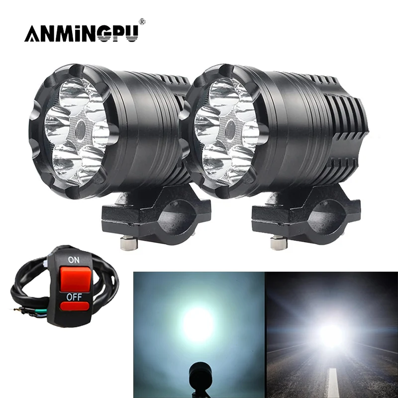 ANMINGPU Motorcycle LED Headlight Fog Light Spotlight 12V LED Auxiliary Faro LED Moto Lamp Accessories Universal Additional