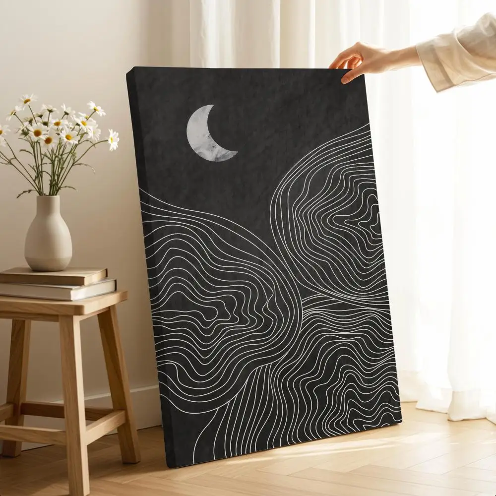 Abstract Neutral Boho Sun Moon Line Art Painting Calligraphy Inner Frame Painting Perfect For Living Room Bedroom House Wall Dec