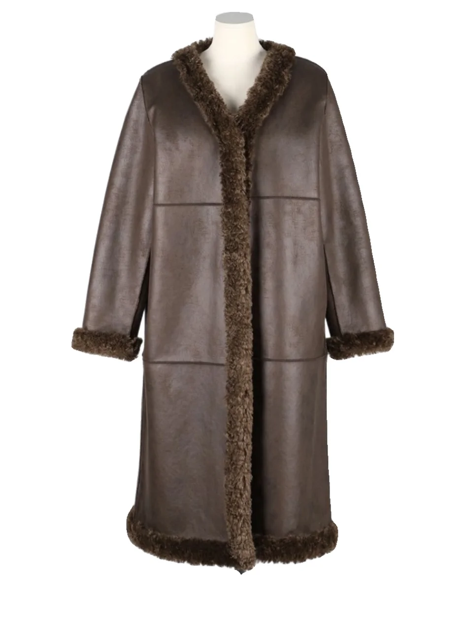 Abrigo de piel largo coreano Sle de doble cara para mujer, abrigo Intercomado de piel de cordero Artificial, cálido y cómodo