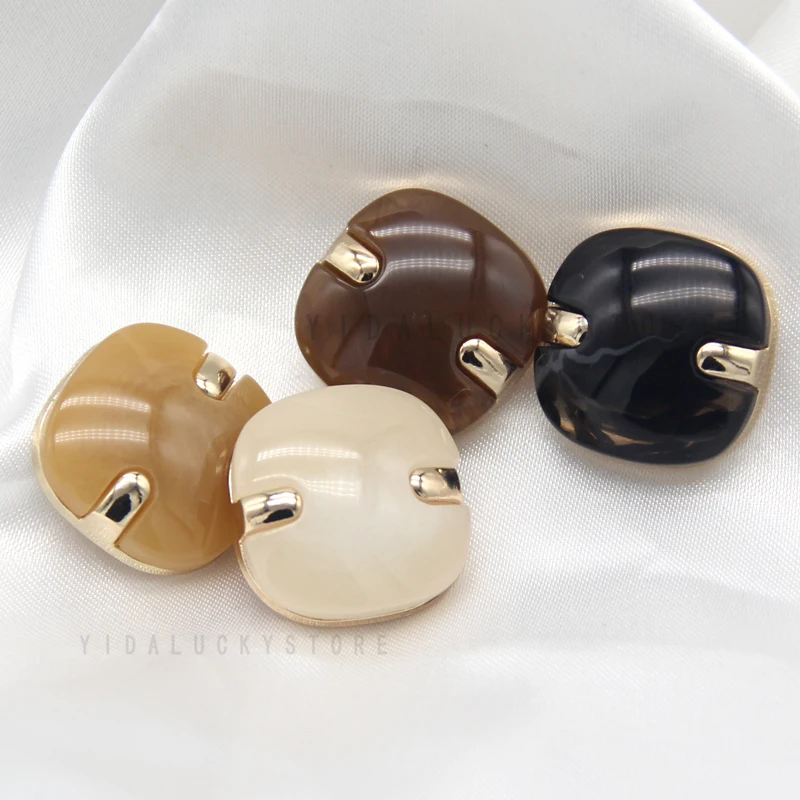 HENGC Vintage Imitation Onyx Square Ladies Metal Buttons For Sewing Women Blazer Coat Spring Decorations DIY Crafts Wholesale