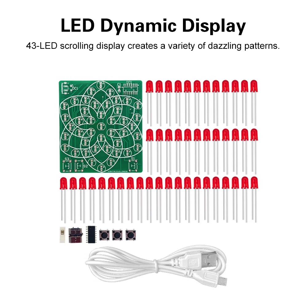 43LED Flow Light Kit DC 4-5V Dynamic Pattern Electronic Windmill DIY Training Parts Micro USB Interface Fun Electronics Project