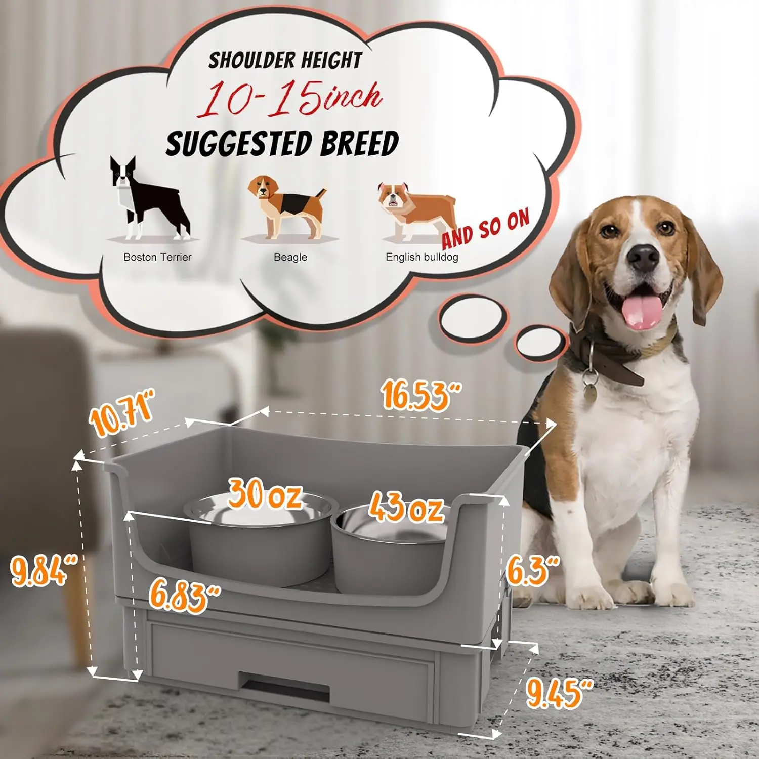 Elevated Dog Bowl Stand Set,Quiet Eating Mess Proof Raised Dog Bowls 2 Stainless Steel Dog Food Bowls