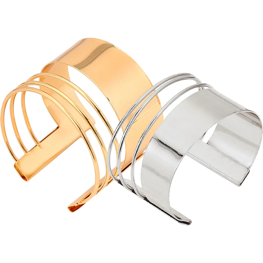 

2 Pcs Metal Bracelet Wide Bracelets for Women Punk Alloy Adjustable Bangle Miss