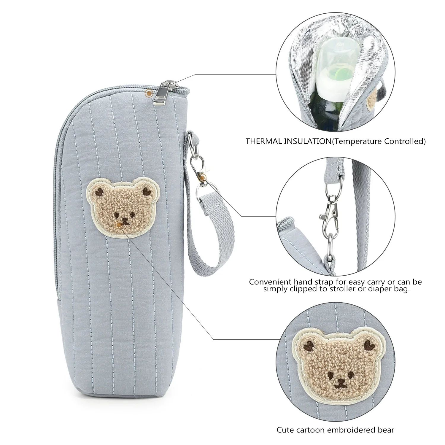 Cartoon Baby Bottle Warmer Bag Portable Infant Feeding Bottle Aluminum Foil Insulation Outing Stroller Hanging Bag for Storage C