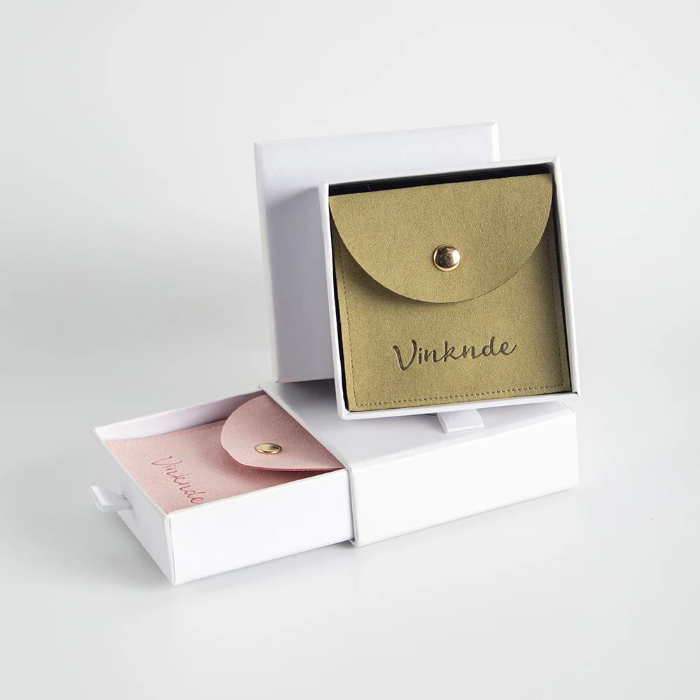 

100pcs Bulk Custom Logo Jewelry Gift Box Set Pull Drawer Cardboard Storage with Suede Lined Snap Closure Pouch Earrings Rings