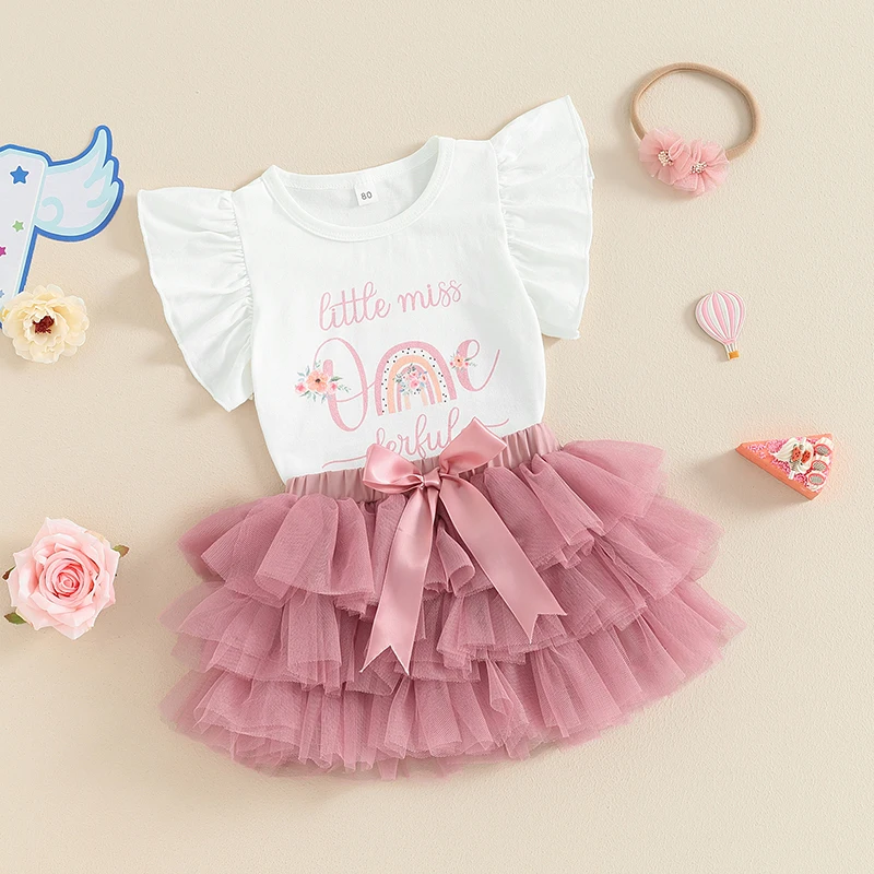 Baby Girl 1 Year Old Girl Clothes First Birthday Outfit Flower Printed Romper Tutu Skirt Headband Set