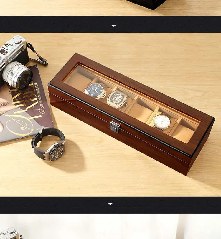M&Q Solid Wood Watch Storage Box With Clear View Window Metal Latch Handmade Wristwatch Display Organizer Watch Gift Box