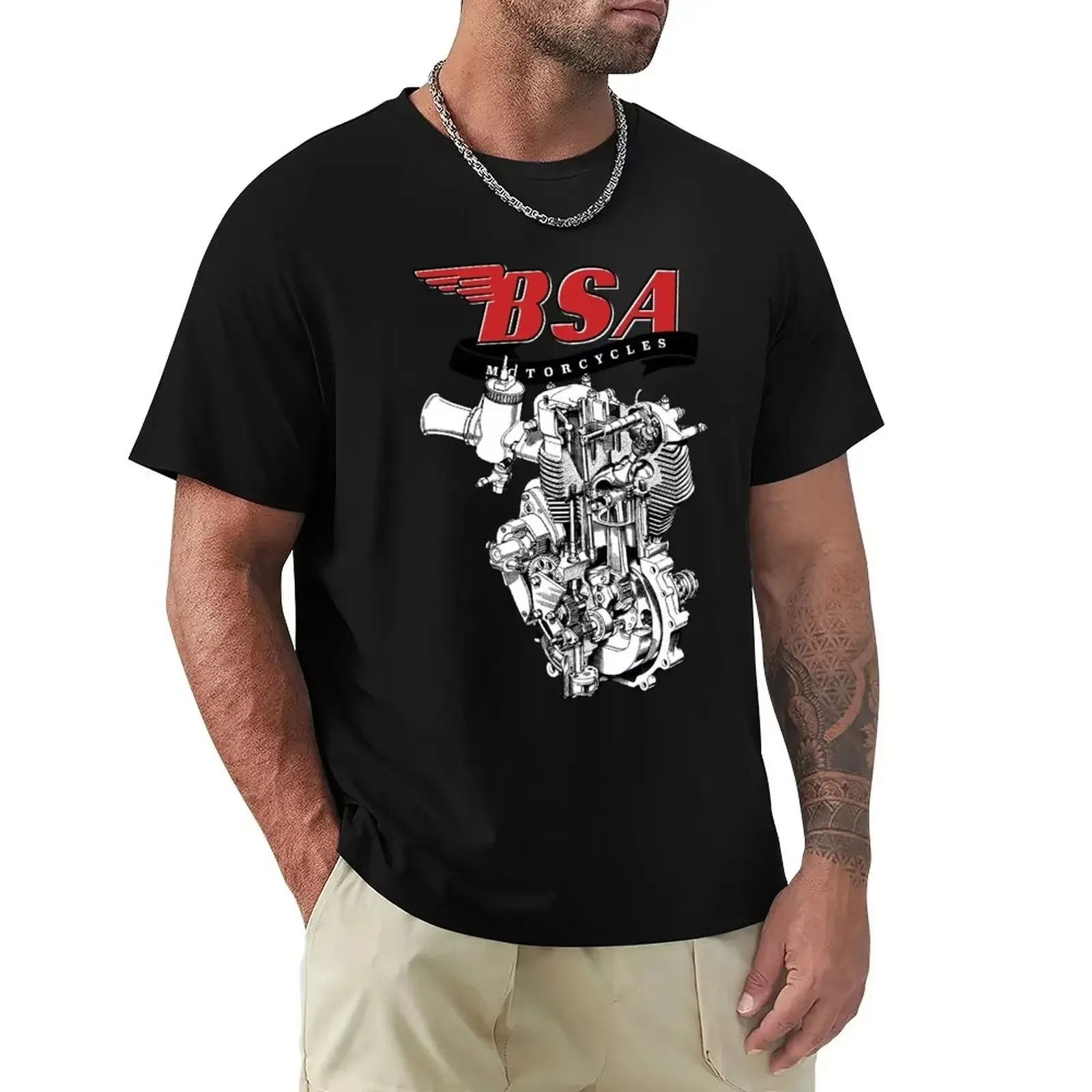 2026 new Vintage Motorcycle Engine Graphic Men T Shirt O Neck Short Sleeve Black Casual Biker Tees Tops