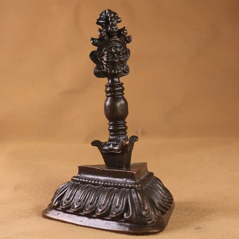 Tibetan Temple Bronze Vajra-pestle Phurba Dagger Holder Faqi Ornaments Statue