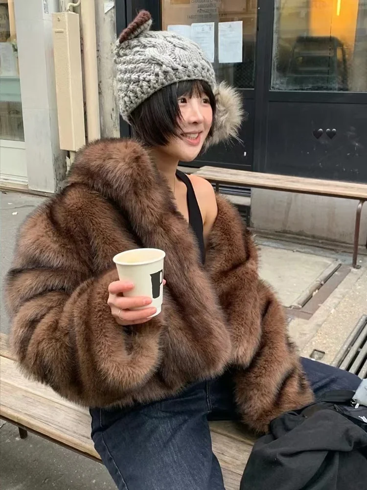 따뜻한 여성용 모사 썸바른넷 인조 모피 코트 루즈핏 레이어링 탑 라운드 넥 롱 소매 버튼 클로저