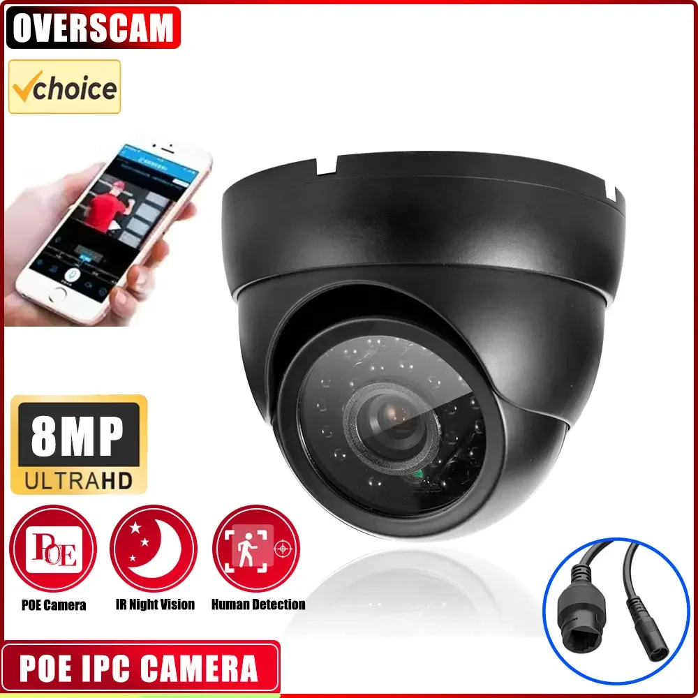 

4K 8MP Black POE Camera Human Detection 24 Array Infrared LED 8.0MP Resolution With HD 3.6mm Lens CCTV Home Security IPC Cameras