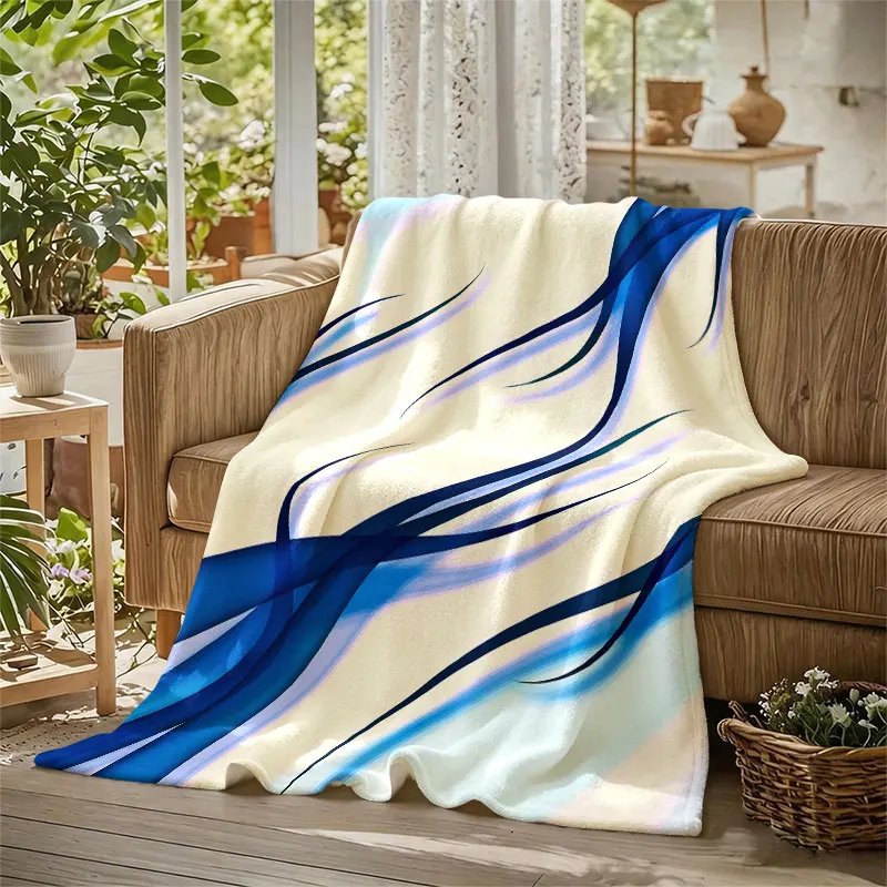 Blue Fluid Streaks Flannel Blanket Warm Soft Halloween Christmas Decorative Couch Warm Cozy All-Season Gift