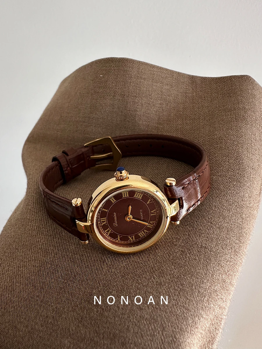 Classico retrò rotondo romano quadrante piccolo quadrante in madreperla temperamento alla moda cinturino in pelle di lusso orologio al quarzo regalo da donna