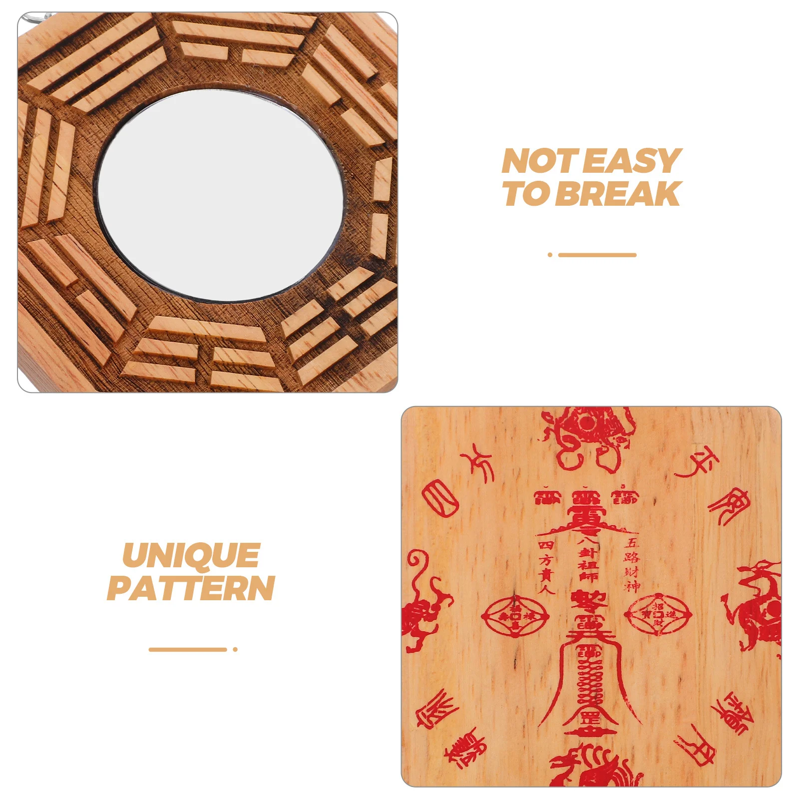 1 قطعة مرآة باغوا الخشبية يدويا فنغ شوي حماية قلادة للمنزل مكتب مرآة محدبة ديكور لحظ الثروة الإيجابية #6
