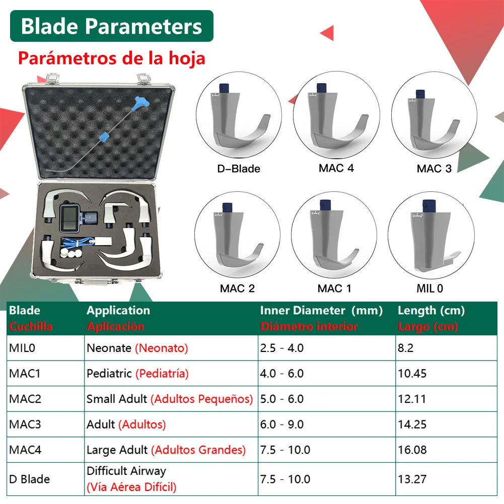 Anesthesia Video Laryngoscope, 3.2-inch Touch Screen with 6 Blades and Guide Wire (MIL 0,MAC 1, MAC 2,MAC 3, MAC 4 and D-Blade)