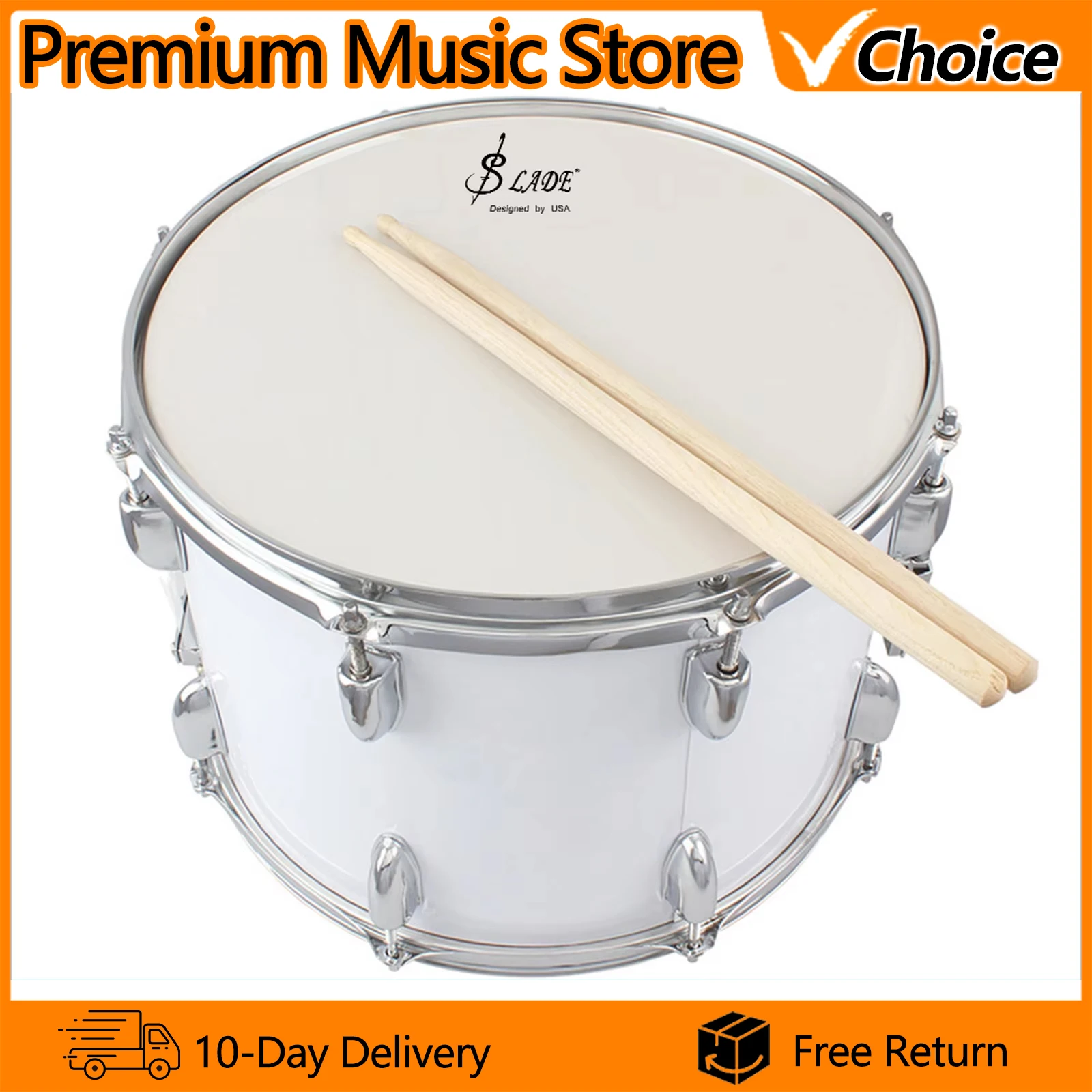 SLADE Marching Drum Polyester Film Head Practice Performance Marching Drum with Strap Sticks Professional Percussion Instrument
