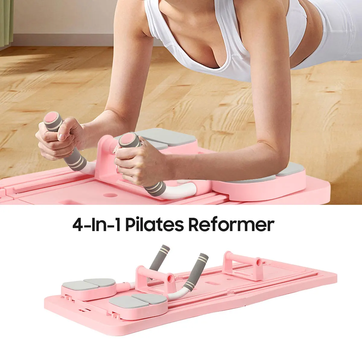 Tavola multifunzionale pieghevole 4 in 1 per Pilates, ideale per l’allenamento di core, braccia, gambe e schiena, con tecnologia di rimbalzo automatico, protezioni rinforzate per gomiti e ginocchia,
