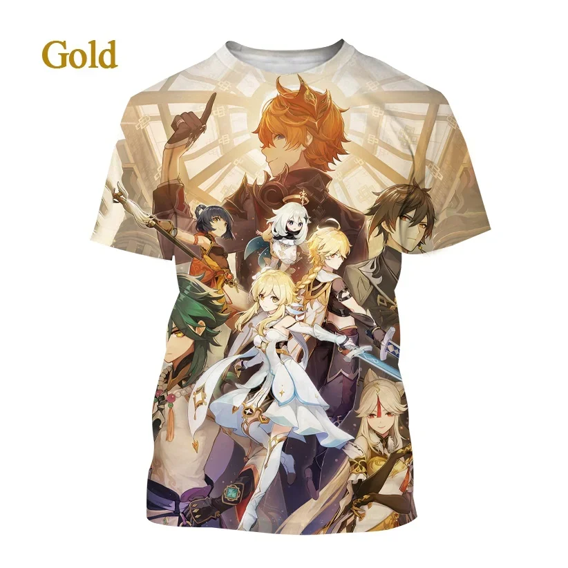 Лидер продаж, футболка с 3d принтом Genshin Impact, индивидуальный Повседневный модный топ унисекс с круглым вырезом и коротким рукавом