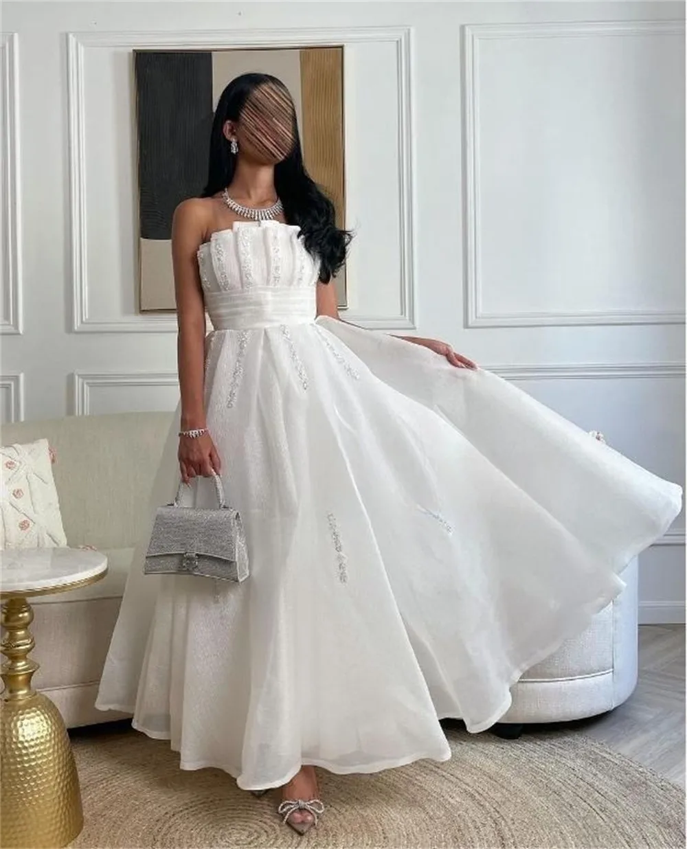 2023 Robe de Rhsans bretelles exquise, robe de Rhà paillettes de célébrité, robe de soirée pour occasion en organza