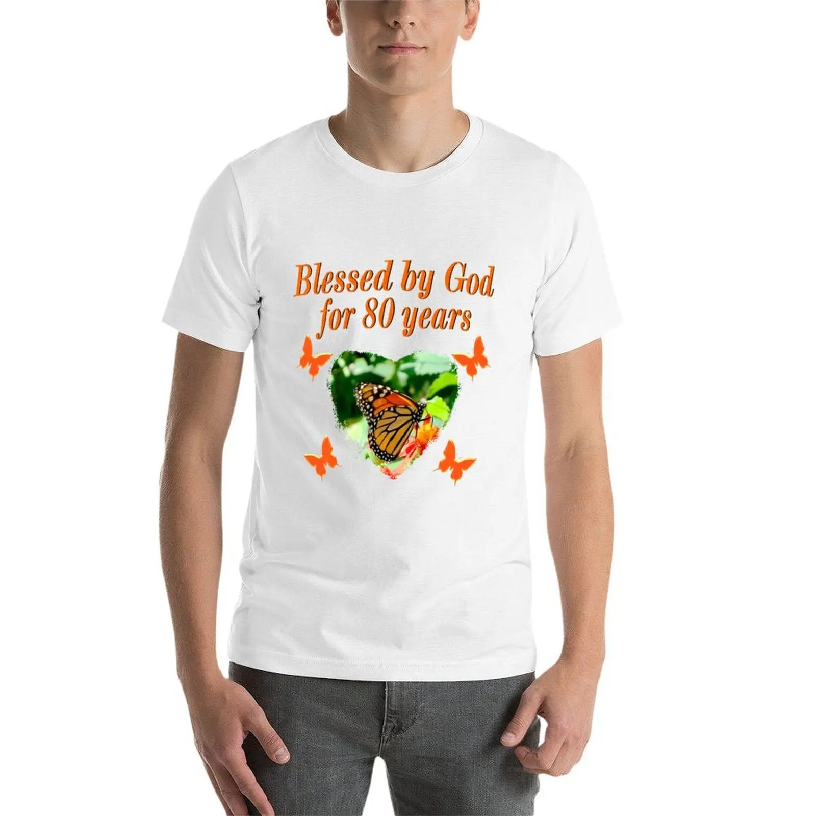 BLESSED BY GOD 80TH BIRTHDAY BUTTERFLY T-Shirt man t shirt graphic man t shirt summer mens graphic t