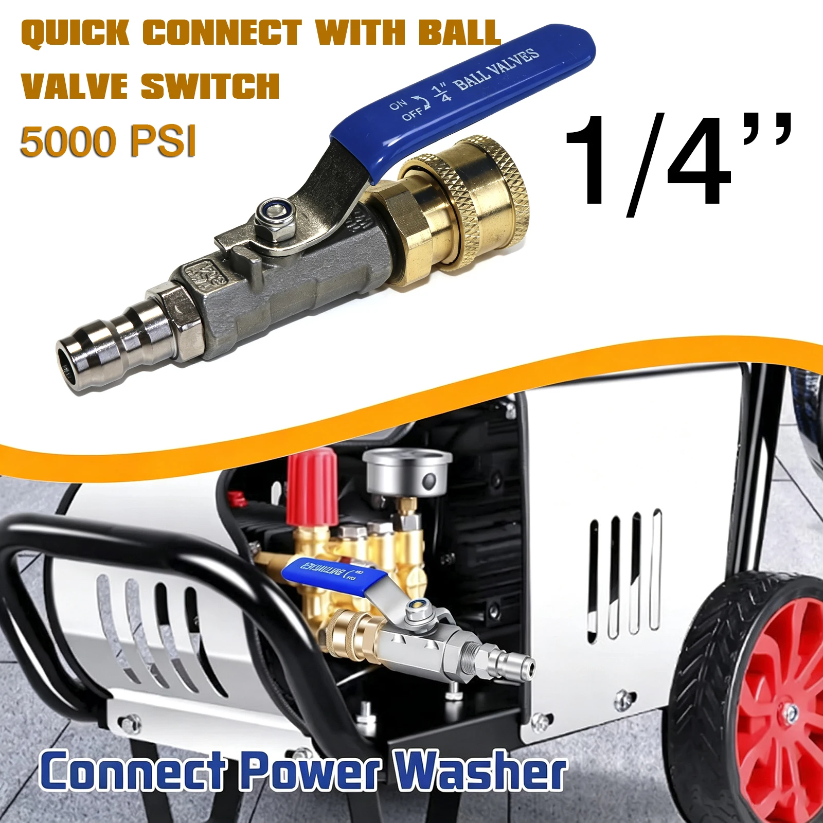 3Pc Kit High Pressure Washer Switch On/Off Ball Valve With 1/4