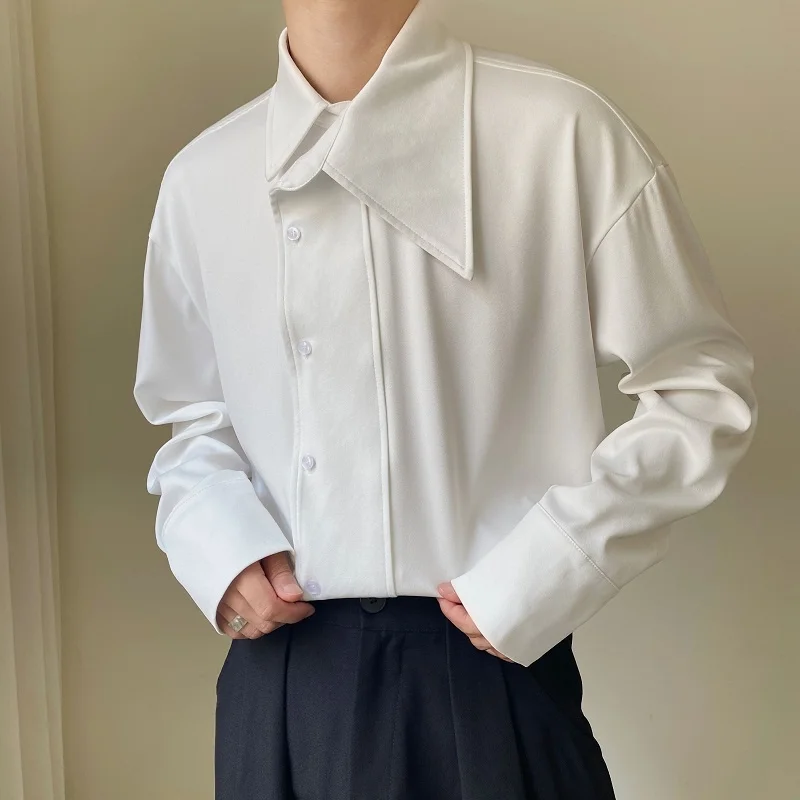 

Spring New Sle Men's Long Sve Pure Color irt Casual Loose Fit Faionable Lapel Hang down Feel Outerwear for Youth