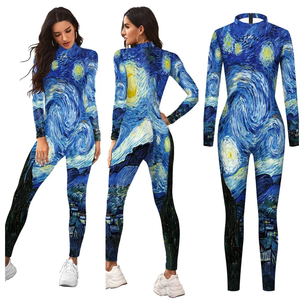 Women Men Punk Robot Abstract Art Starry Sky 3D Printed Jumpsuit  Halloween Cosplay Costume