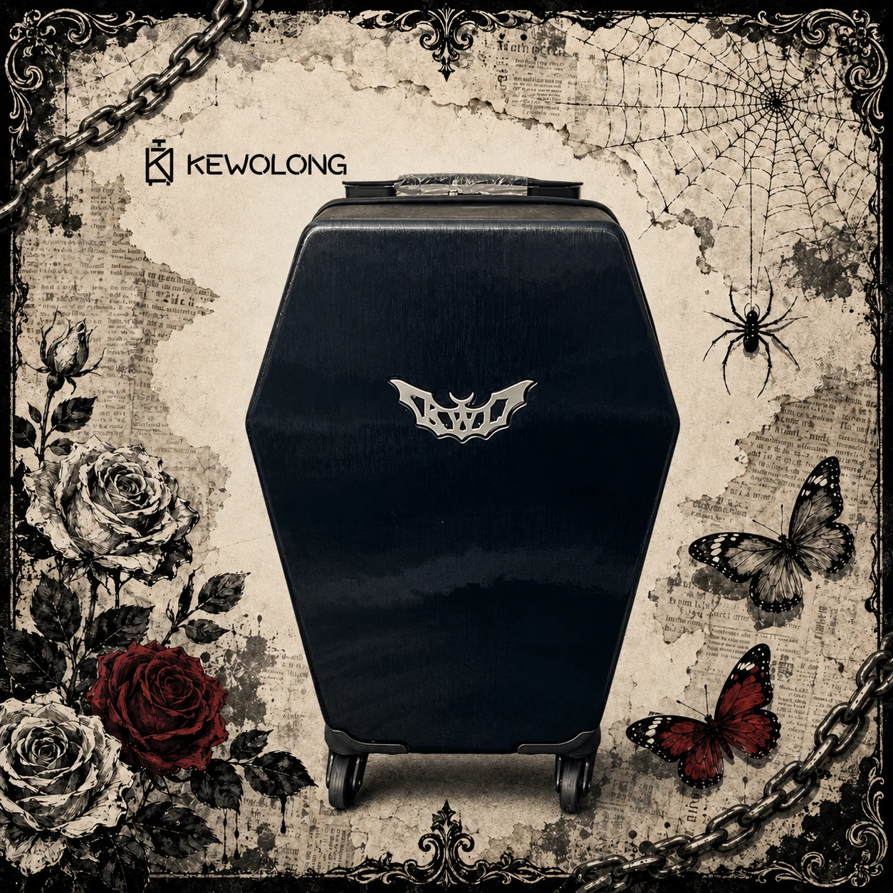 Bat Logo Coffin‑Designed Travel Suitcase Vintage Gothic Hard Shell Luggage 20Inch Carry On Trolley Case Gothic Subculture Trip