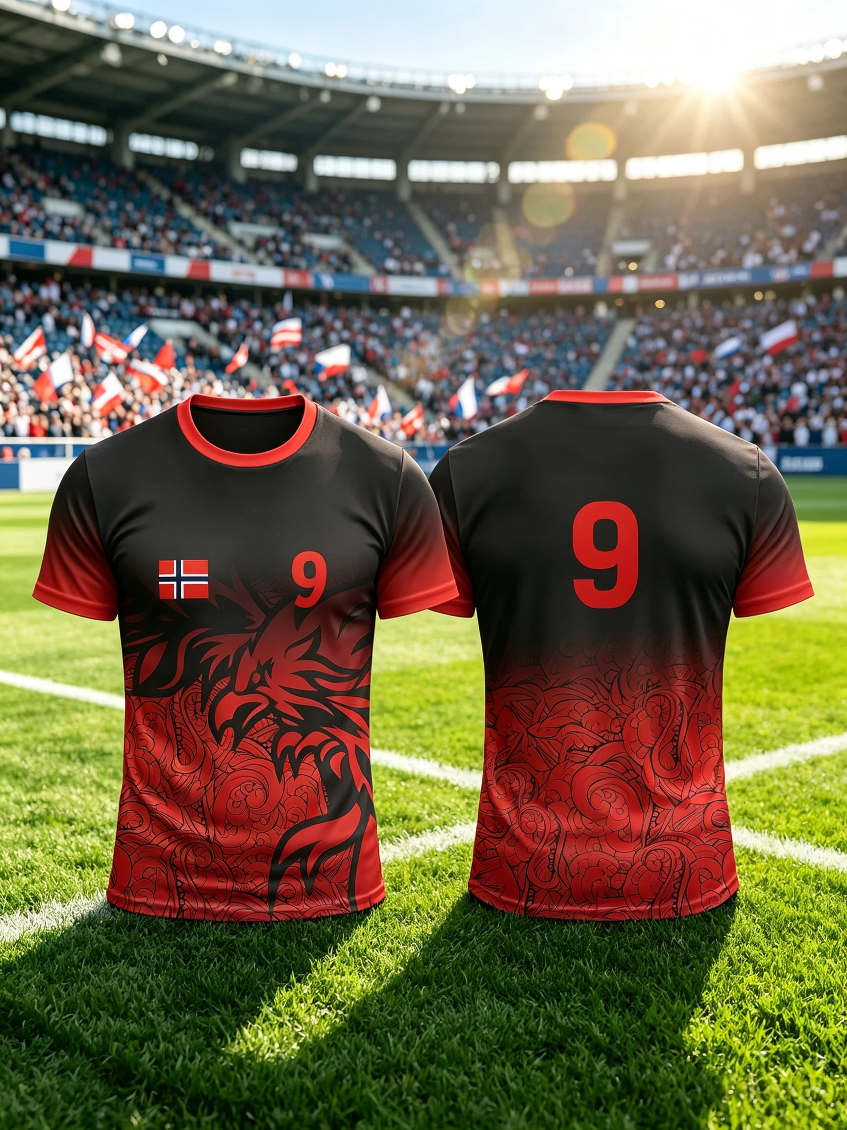 Norway Viking Dragon Football Jersey Men Flag Number 9 Print Short Sleeve T‑Shirt Norwegian National Soccer Fan Sports Tee Tops
