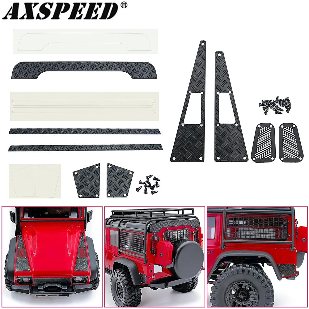 AXSPEED Metal Skid Plate Side Skirt Intake Grille Trim Tail Door Anti-Scratch Plate for 1/18 RC Crawler Car TRX4M Defender Parts