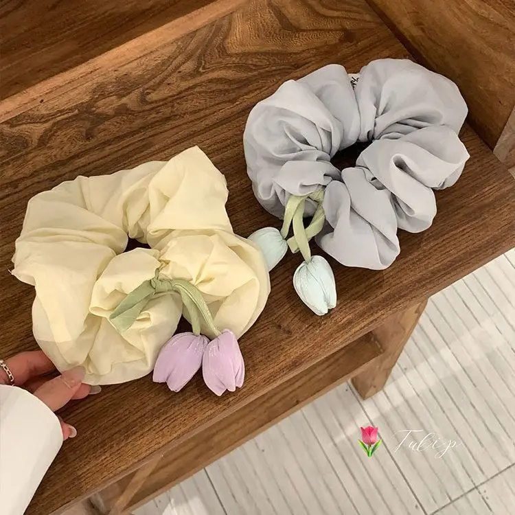 

Sweet Tulip Flowers Hairband Oversized 13CM Korean Hair Scrunchies High Elastic Scrunchies Ins Hair Accessories for Women Girls