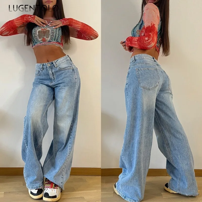 Women Casual Jeans 2024 New High Waist Washed Loose Wide-leg Trousers Retro Distressed Micro Flare Fashion Versatile Street Wear