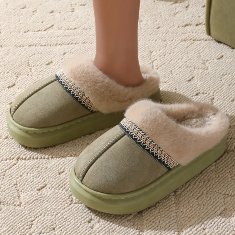 Fury Slippers for Autumn and Winter Thick Soled Outdoor Cotton Slippers for Warmth Thick Soled Home Thick Plush