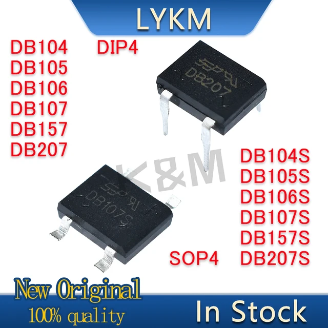 30PCS Nowy DB104 DB105 DB106 DB107 DB157 DB207 DIP4 DB104S DB105S DB106S DB107S DB157S DB207S SOP4 Pas mostka prostowniczego W magazynie