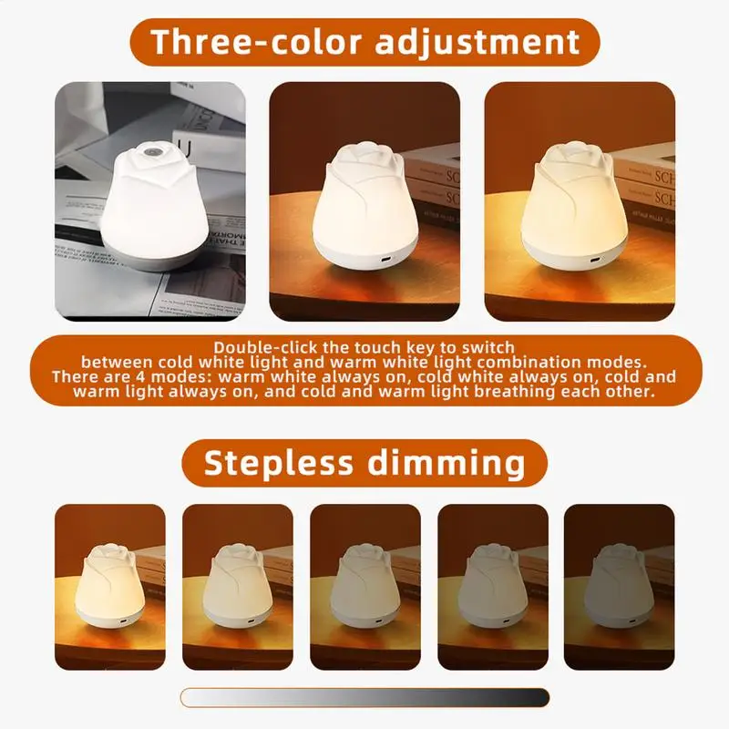 Rose Flower Lamp Desk Lamp Warm Light Dimmable Flower Flower Lamp Energy Efficient Nursery Night Light 3 Light Modes