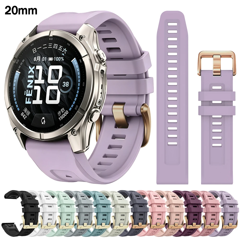 QuickFit 20mm Sports Silicone Strap For Garmin Fenix 9 Pro 8 43mm Band Descent Mk3 43mm/Instinct 2S/Fenix 7S 6S 5S Plus Bracelet