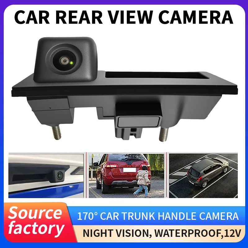 170°AHD1080P Car Trunk Handle Reverse Camera for VW Audi A3 A4 A5 Q5 170° Wide Angle Night Vision Waterproof AHD/CVBS Signal 12V