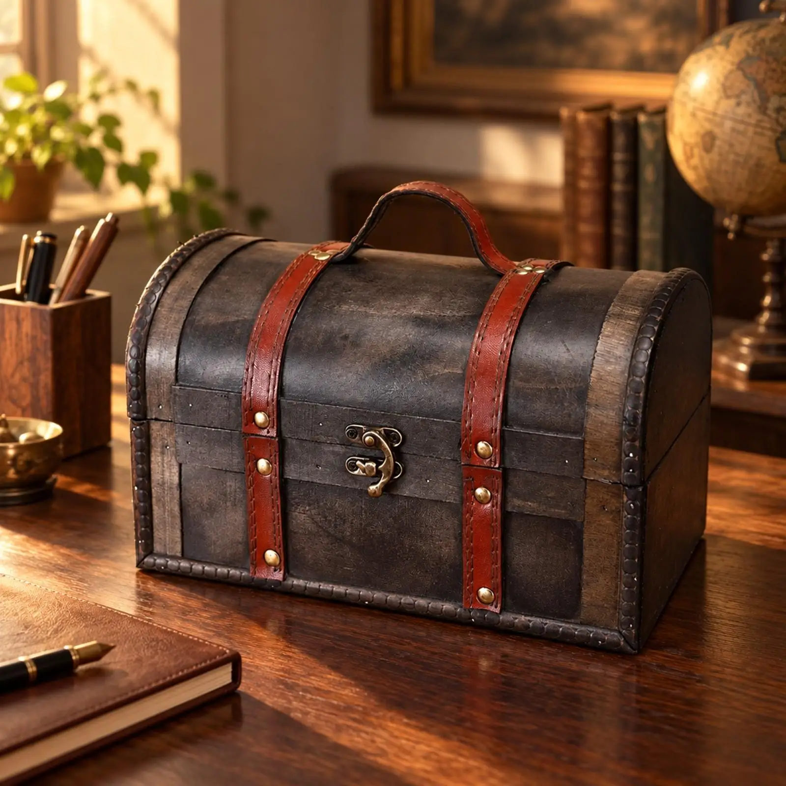 Hinged Wood Storage Chest with Lock and Decorative Edge for Jewelry Keepsakes and Gifts